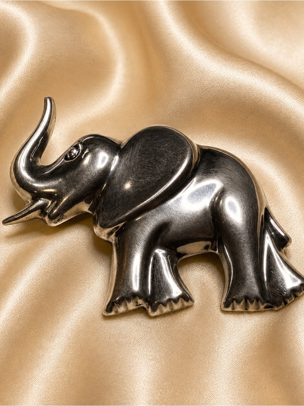 Vintage Mexican Sterling Silver Elephant Brooch Pin 17g